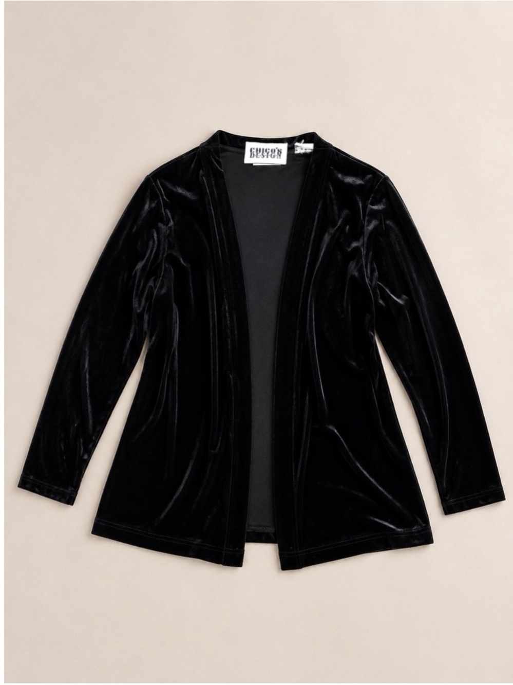 Chicos Design Black Velvet Open Front Jacket